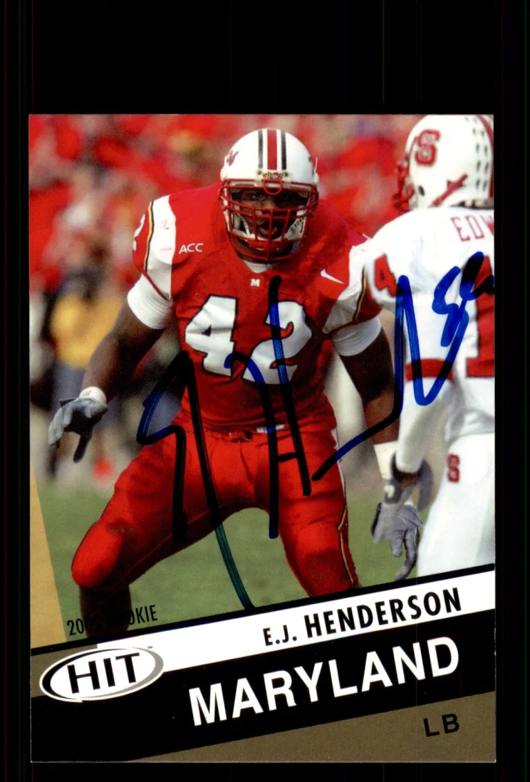 Signed Football Card Auto E.J. Henderson 2003 SAGE HIT #42 Maryland Terrapins