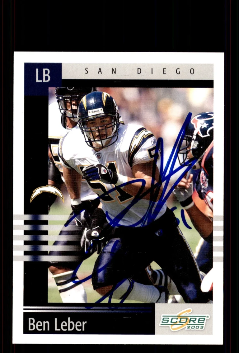 Signed Football Card Auto Ben Leber 2003 Score #125 San Diego Chargers