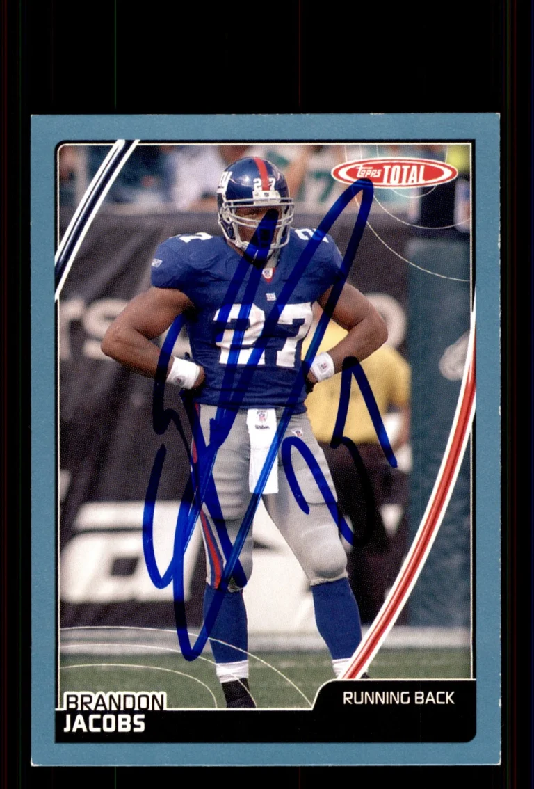 Signed Football Card Auto Brandon Jacobs 2007 Topps Total #233 New York Giants