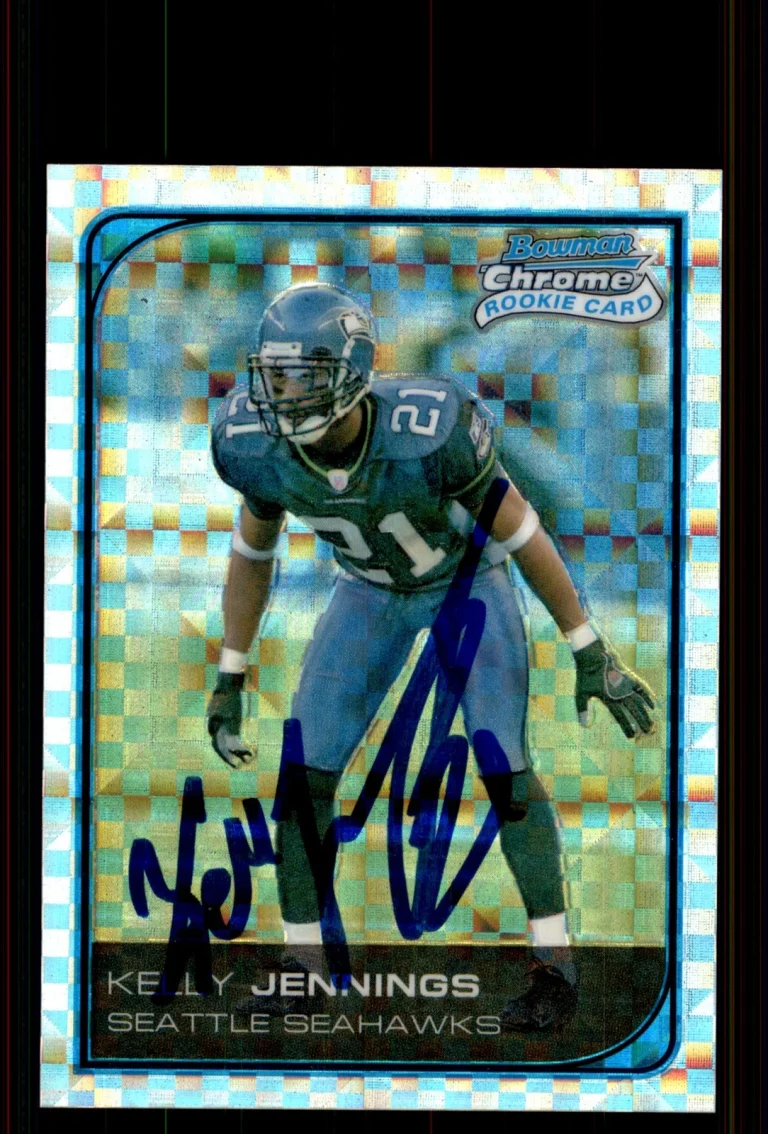 Signed Football Card Auto Kelly Jennings 2006 Bowman Chrome #102 X-Fractor