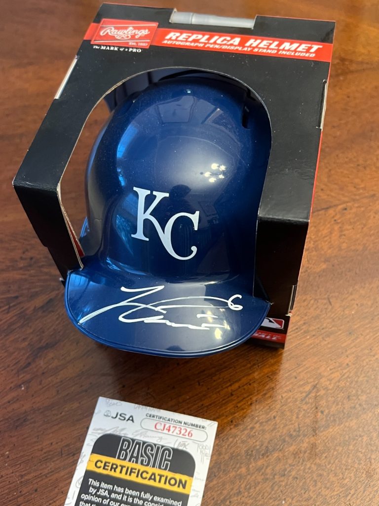 LORENZO CAIN SIGNED MINI BASEBALL BATTING HELMET KANSAS CITY ROYALS JSA COA