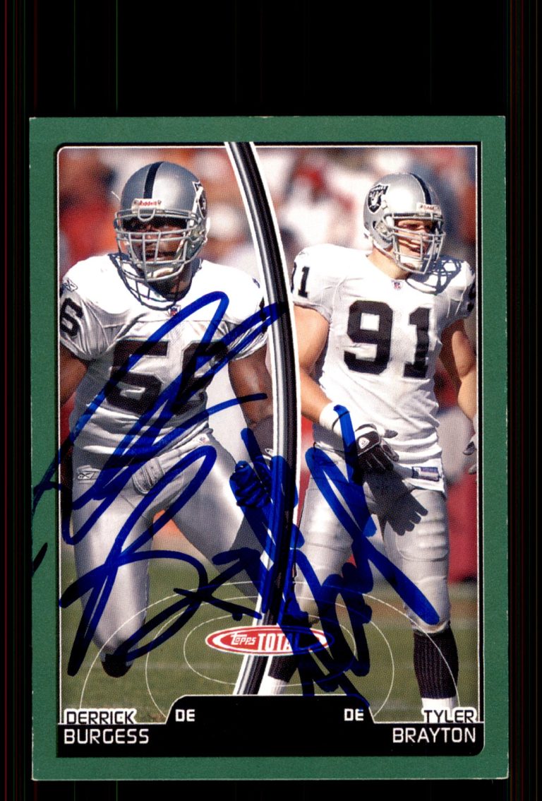 Signed Football Card Auto Derrick Burgess Tyler Brayton 2007 Topps Total Raiders