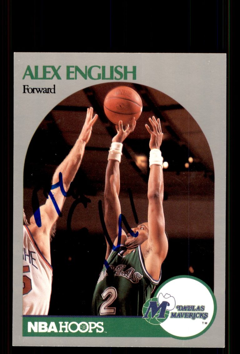 Signed Basketball Card Auto Alex English 1990-91 Hoops #407 Dallas Mavericks