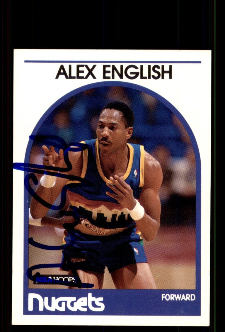 Signed Basketball Card Auto Alex English 1989-90 Hoops #120 Denver Nuggets