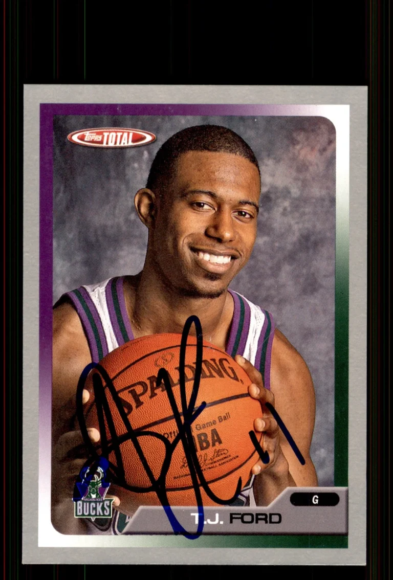 Signed Basketball Card Auto T.J. Ford 2005-06 Topps Total #256 Bucks Silver