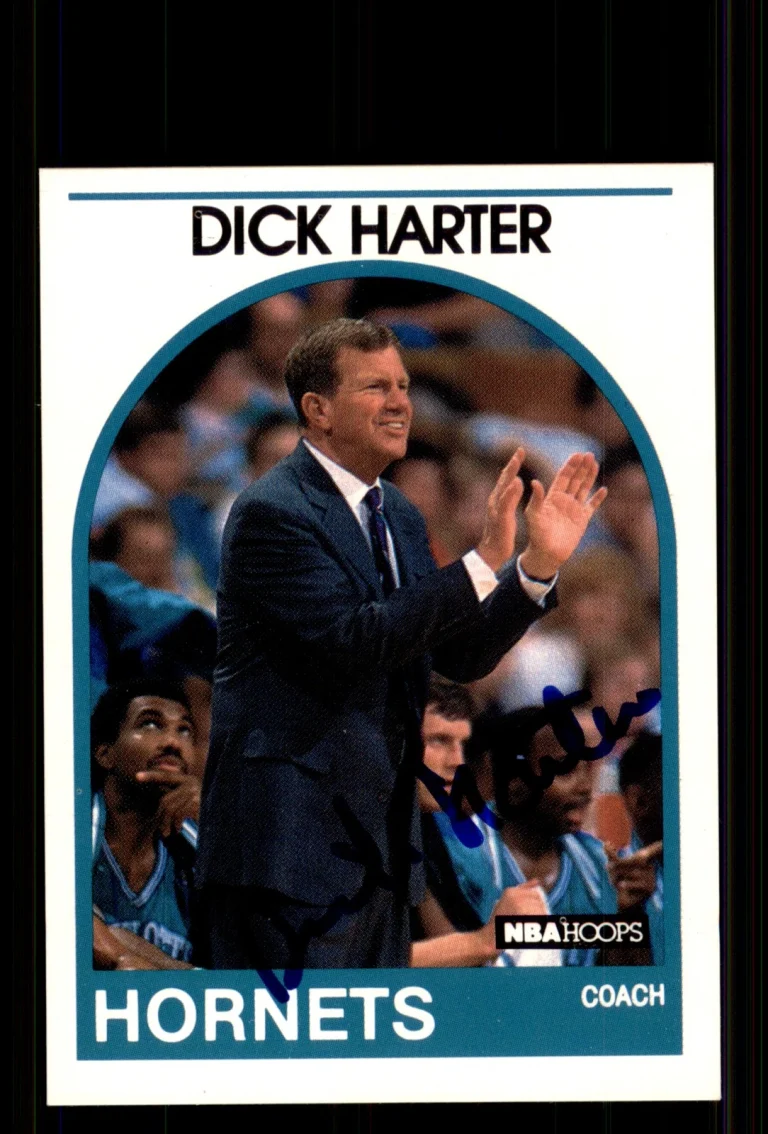Signed Basketball Card Auto Dick Harter 1989-90 Hoops #127 Charlotte Hornets