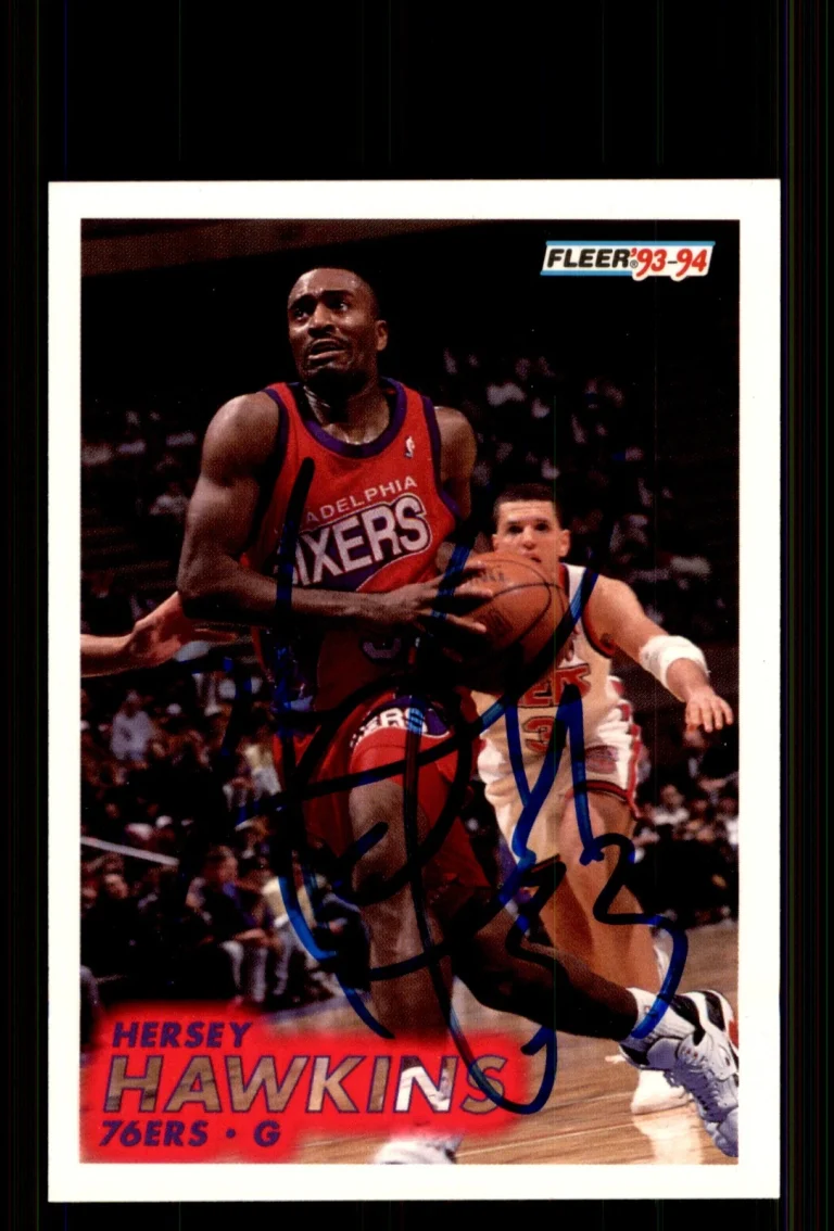 Signed Basketball Card Auto Hersey Hawkins 1993-94 Fleer #157 Philadelphia 76ers