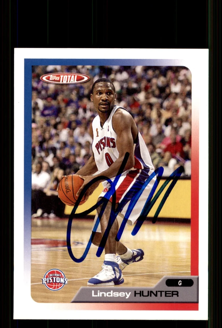 Signed Basketball Card Auto Lindsey Hunter 2005-06 Topps Total #123 Pistons