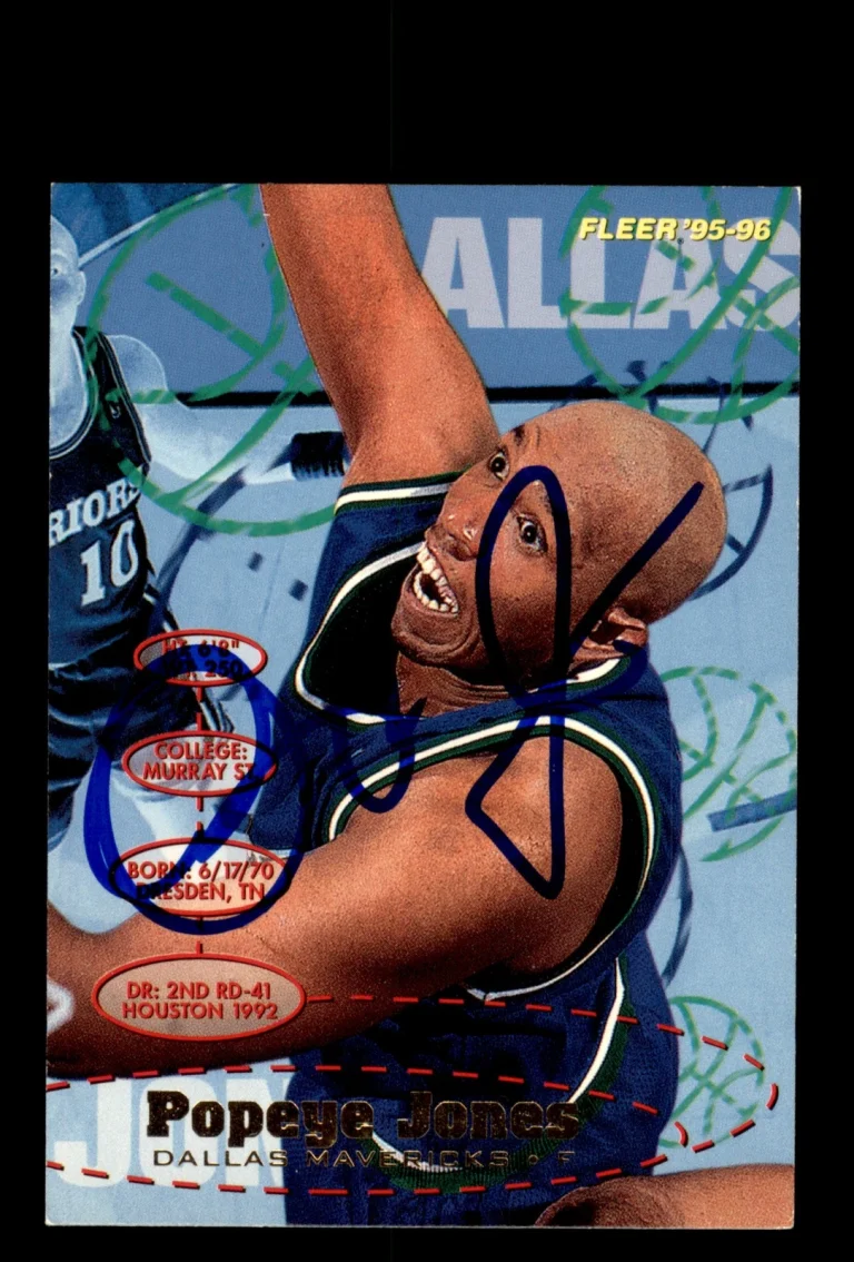 Signed Basketball Card Auto Popeye Jones 1995-96 Fleer #35 Dallas Mavericks