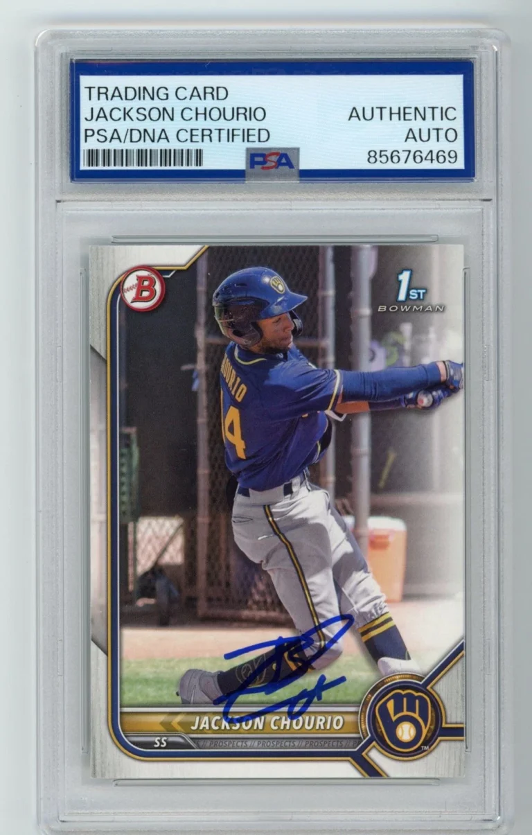 Signed Baseball Card Auto Jackson Chourio 2022 Bowman #BP-79 Brewers PSA/DNA