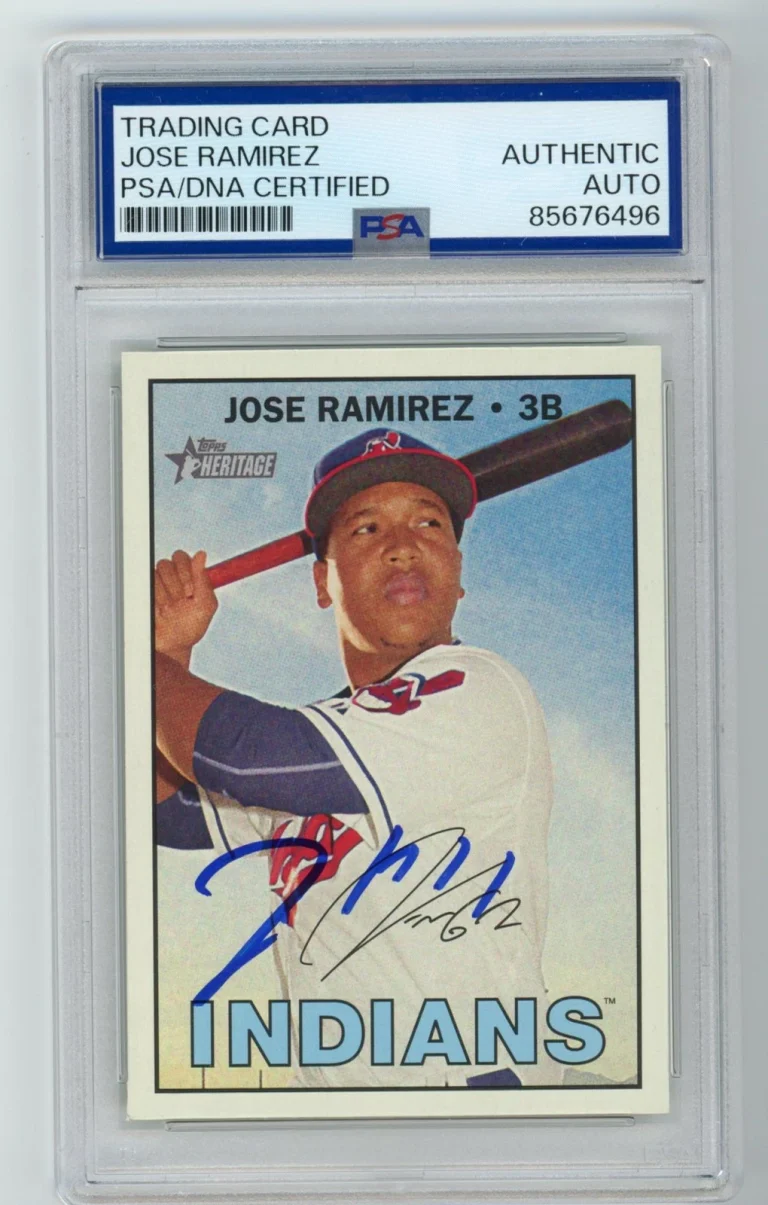 Signed Baseball Card Auto Jose Ramirez 2016 Topps Heritage #698 Indians PSA/DNA