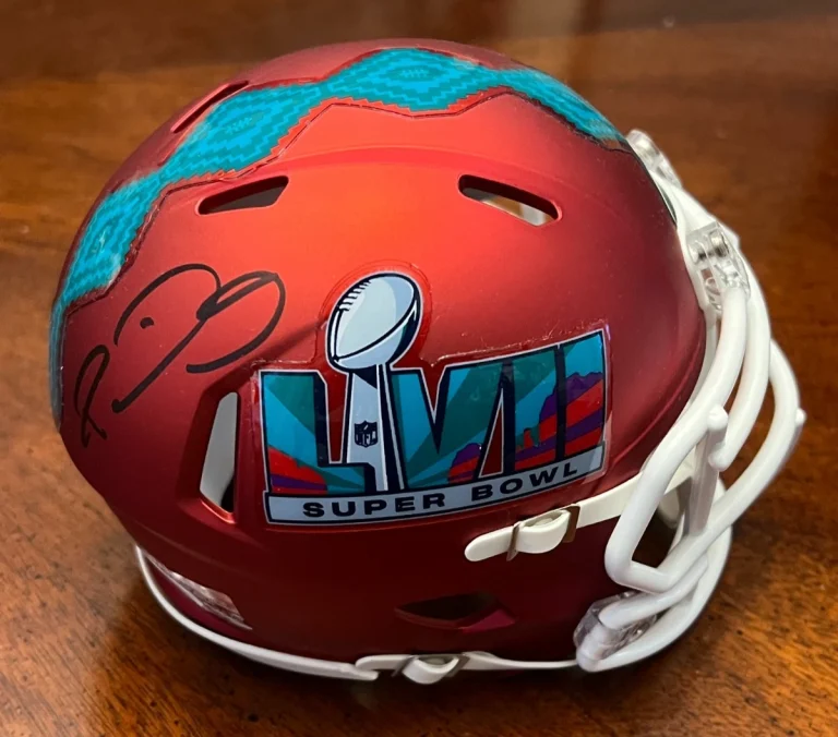 PATRICK MAHOMES SIGNED FOOTBALL MINI HELMET AUTO CHIEFS SUPER BOWL LVII JSA COA
