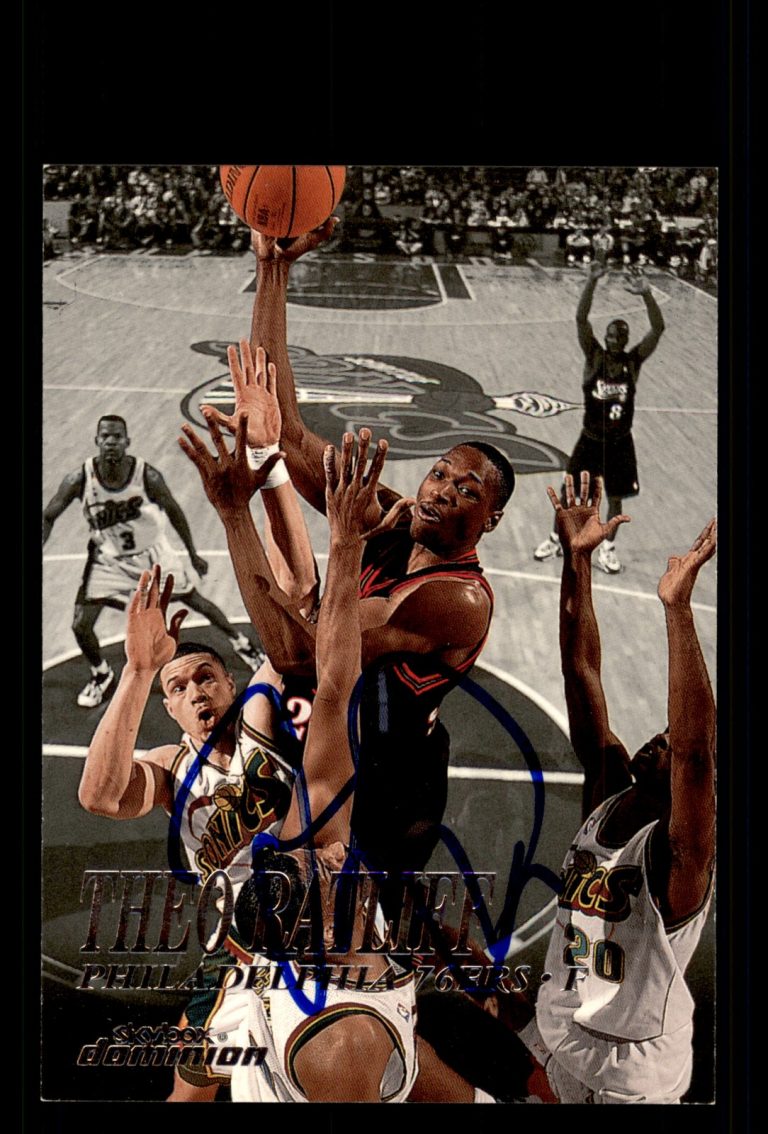 Signed Basketball Card Auto Theo Ratliff 1999-00 SkyBox Dominion #18 76ers