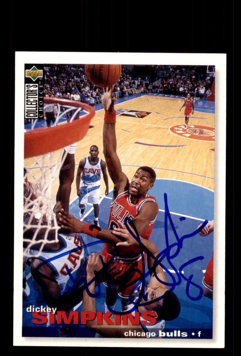 Signed Basketball Card Auto Dickey Simpkins 1995-96 Collector's Choice #92 Bulls