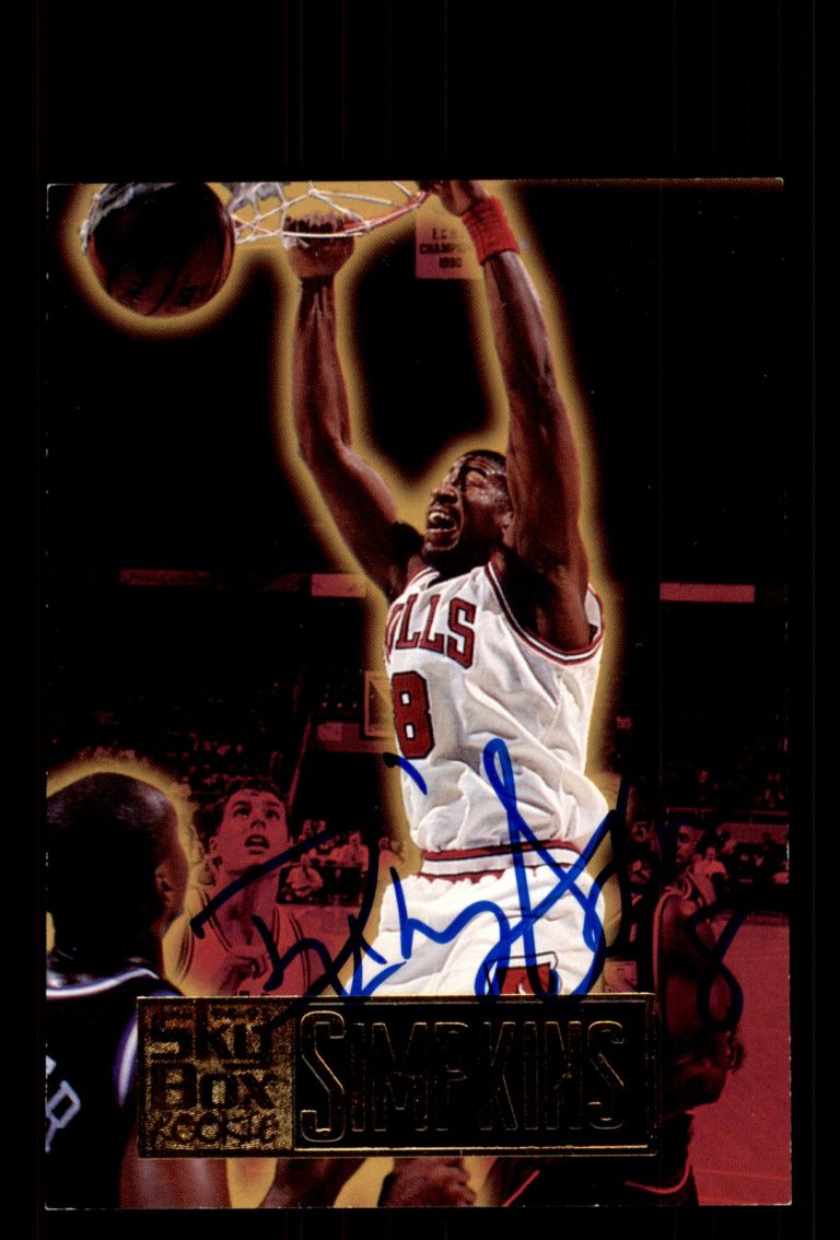 Signed Basketball Card Auto Dickey Simpkins 1994-95 SkyBox Premium #217 Bulls