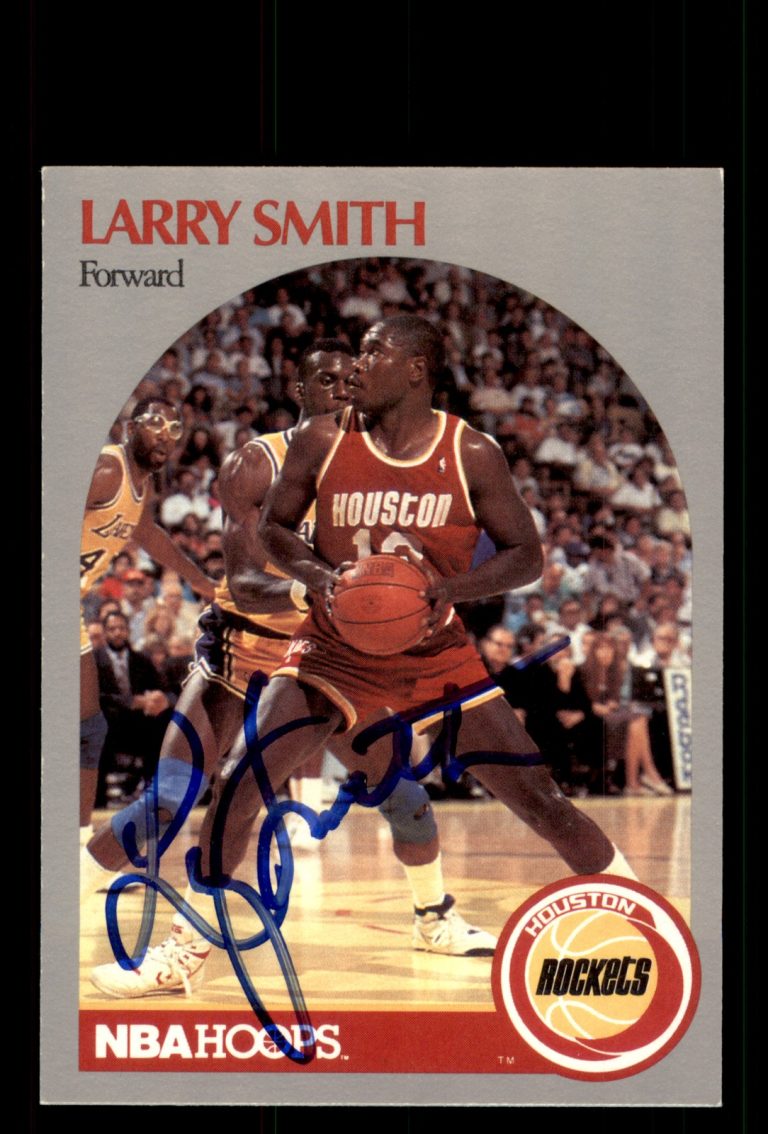Signed Basketball Card Auto Larry Smith 1990-91 Hoops #128 Houston Rockets