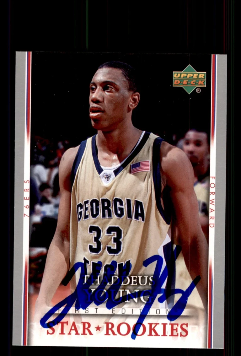 Signed Basketball Card Auto Thaddeus Young 2007-08 Upper Deck First Edition #212