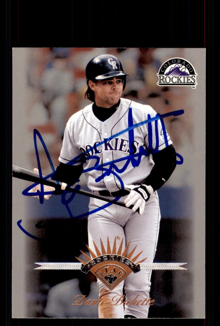 Signed Baseball Card Auto Dante Bichette 1997 Leaf #135 Colorado Rockies