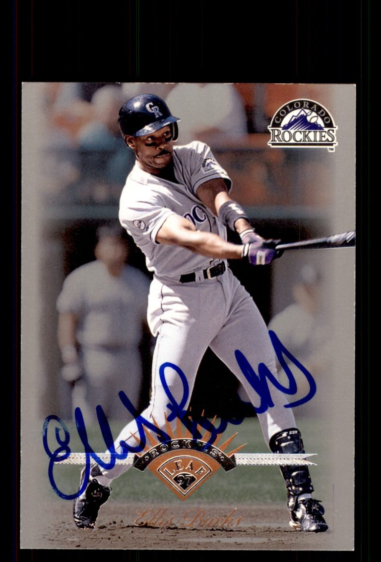 Signed Baseball Card Auto Ellis Burks 1997 Leaf #120 Colorado Rockies