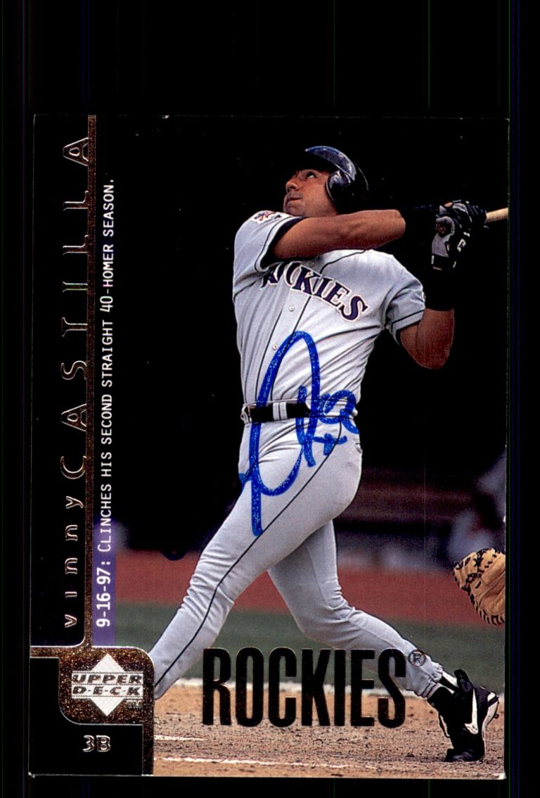 Signed Baseball Card Auto Vinny Castilla 1998 Upper Deck #354 Colorado Rockies