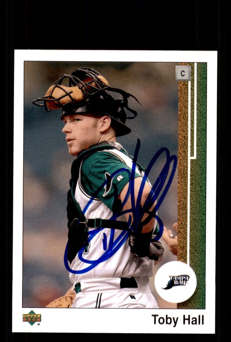 Signed Baseball Card Auto Toby Hall 2002 UD Authentics #19 Tampa Bay Devil Rays