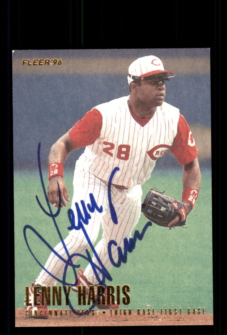 Signed Baseball Card Auto Lenny Harris 1996 Fleer #341 Cincinnati Reds
