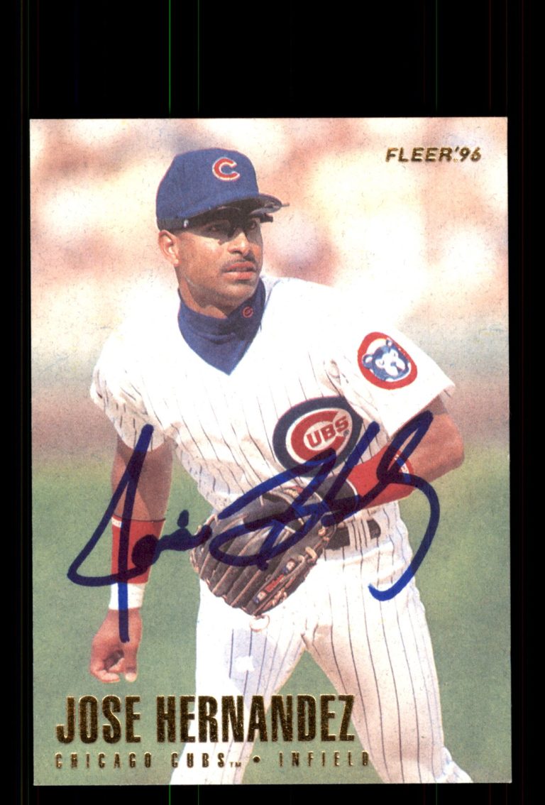 Signed Baseball Card Auto Jose Hernandez 1996 Fleer #320 Chicago Cubs