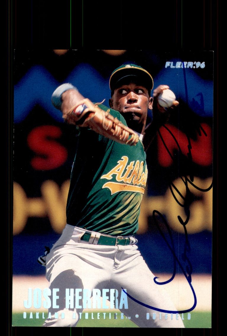 Signed Baseball Card Auto Jose Herrera 1996 Fleer #210 Oakland Athletics
