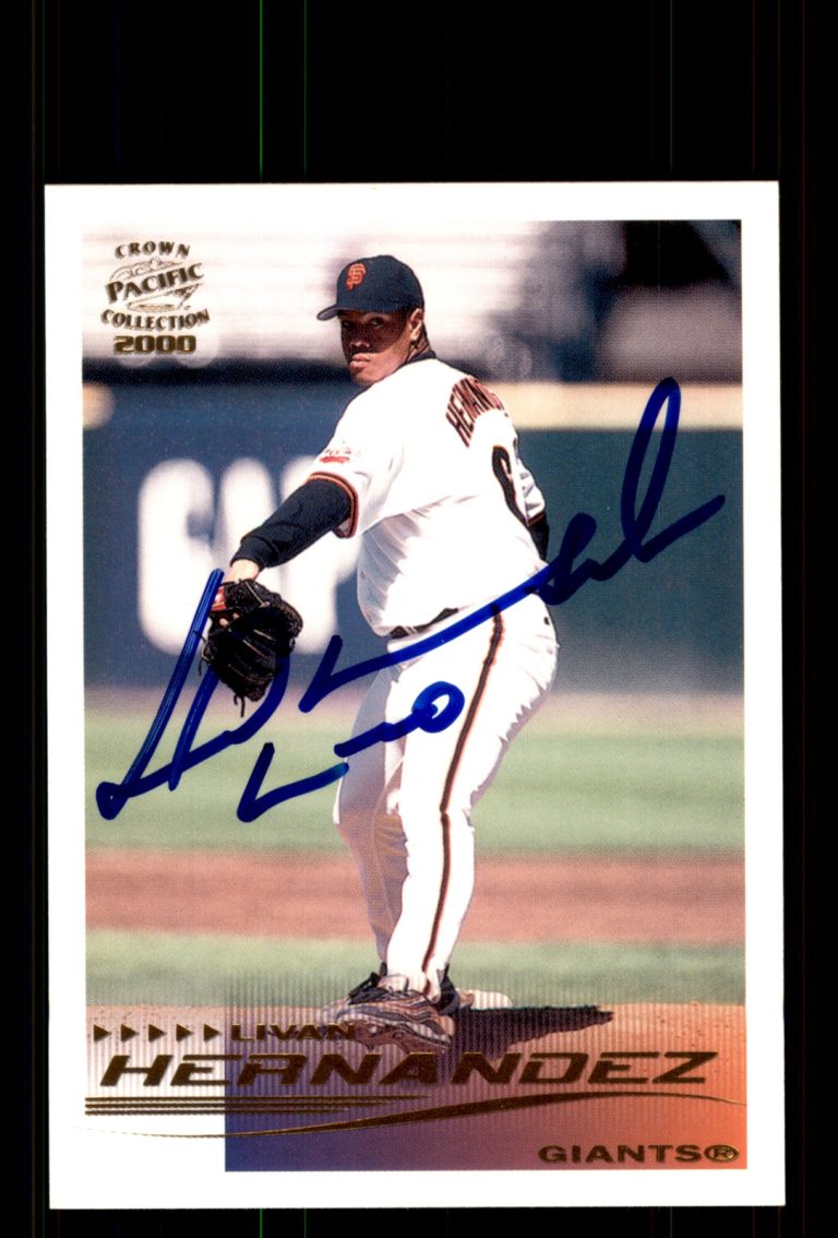 Signed Baseball Card Auto Livan Hernandez 2000 Pacific Crown Collection #253