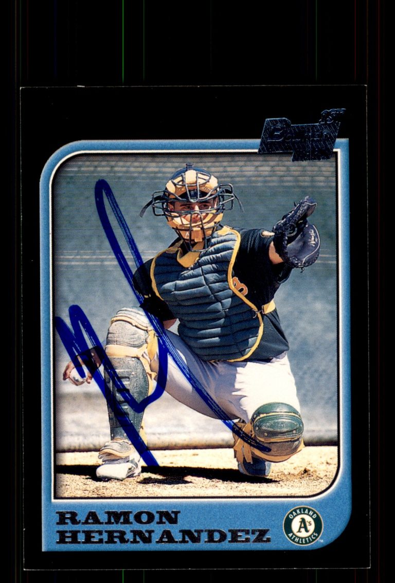 Signed Baseball Card Auto Ramon Hernandez 1997 Bowman #418 Oakland Athletics