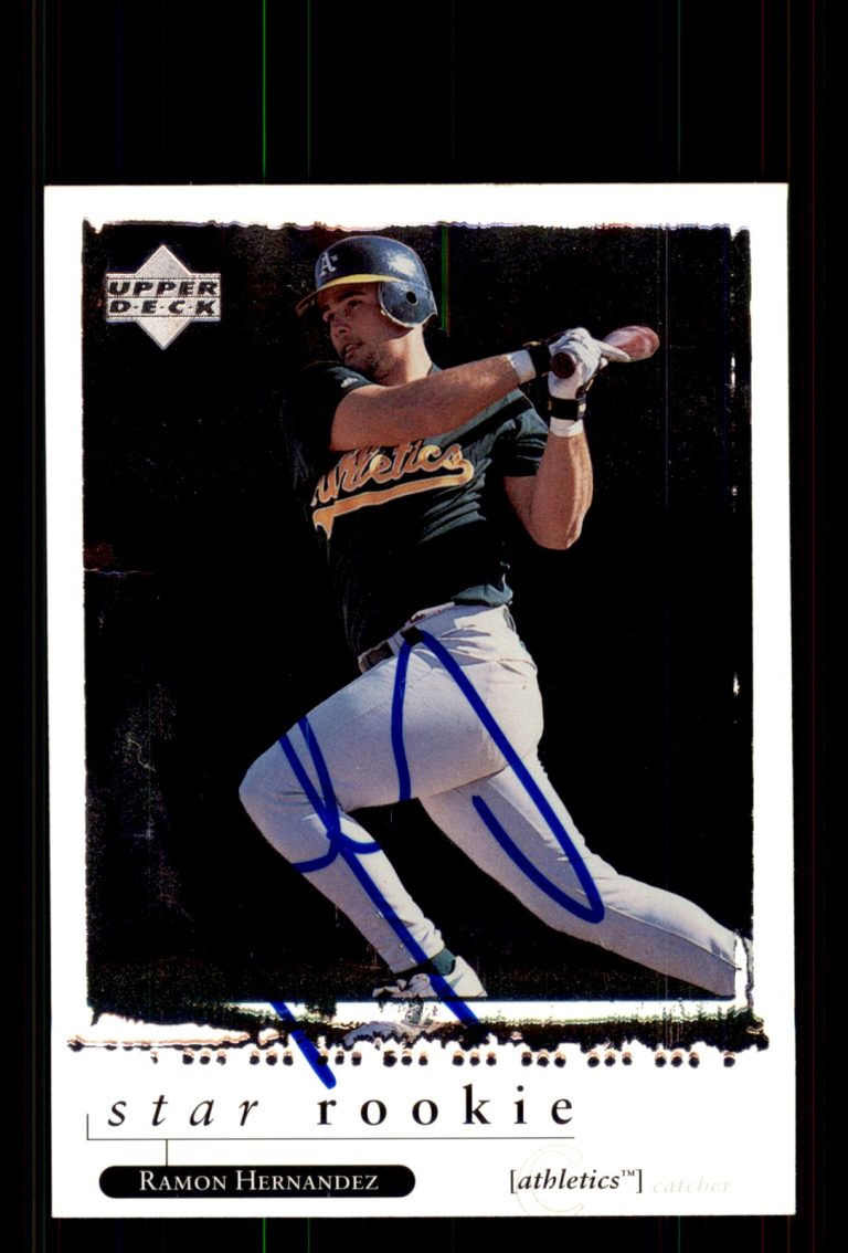 Signed Baseball Card Auto Ramon Hernandez 1998 Upper Deck #565 Oakland Athletics