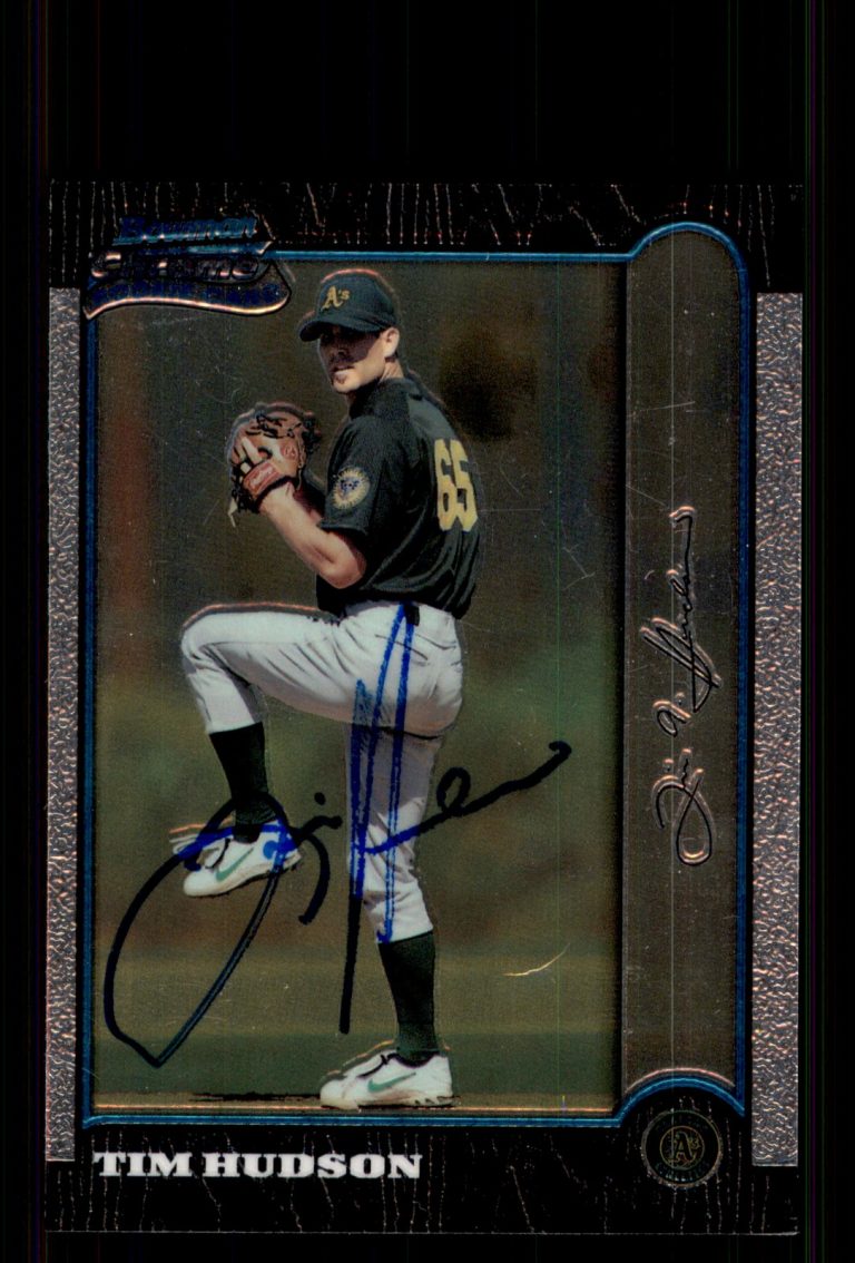 Signed Baseball Card Auto Tim Hudson 1999 Bowman Chrome #375 Oakland Athletics