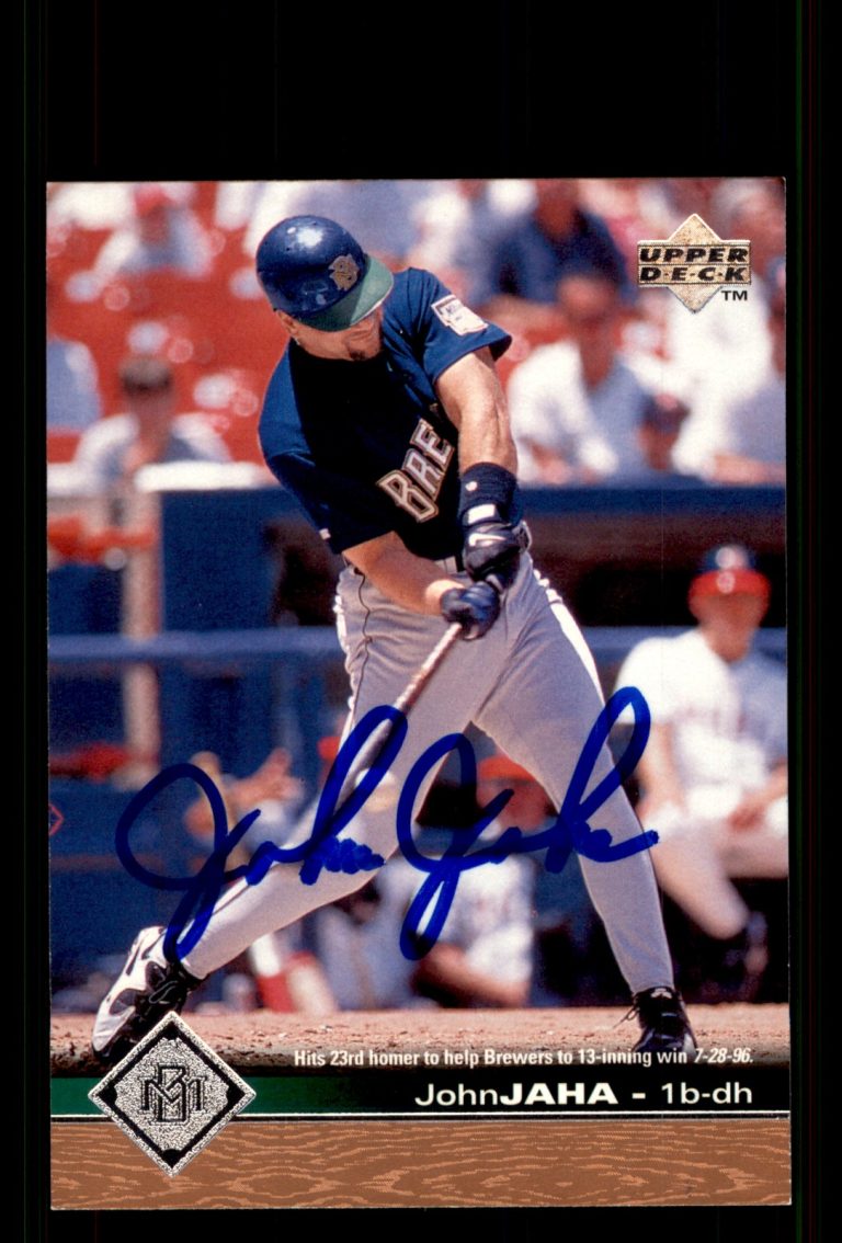 Signed Baseball Card Auto John Jaha 1997 Upper Deck #100 Milwaukee Brewers