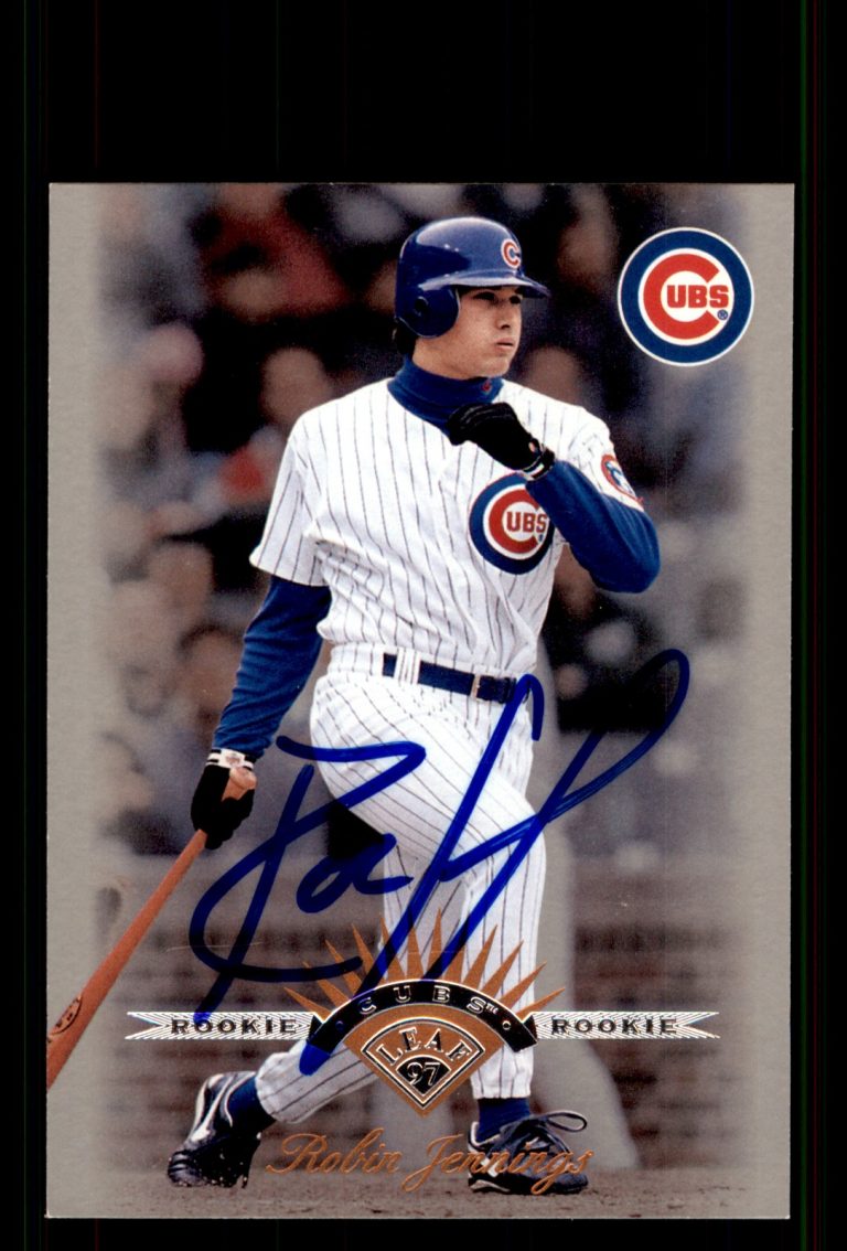 Signed Baseball Card Auto Robin Jennings 1997 Leaf #180 Chicago Cubs