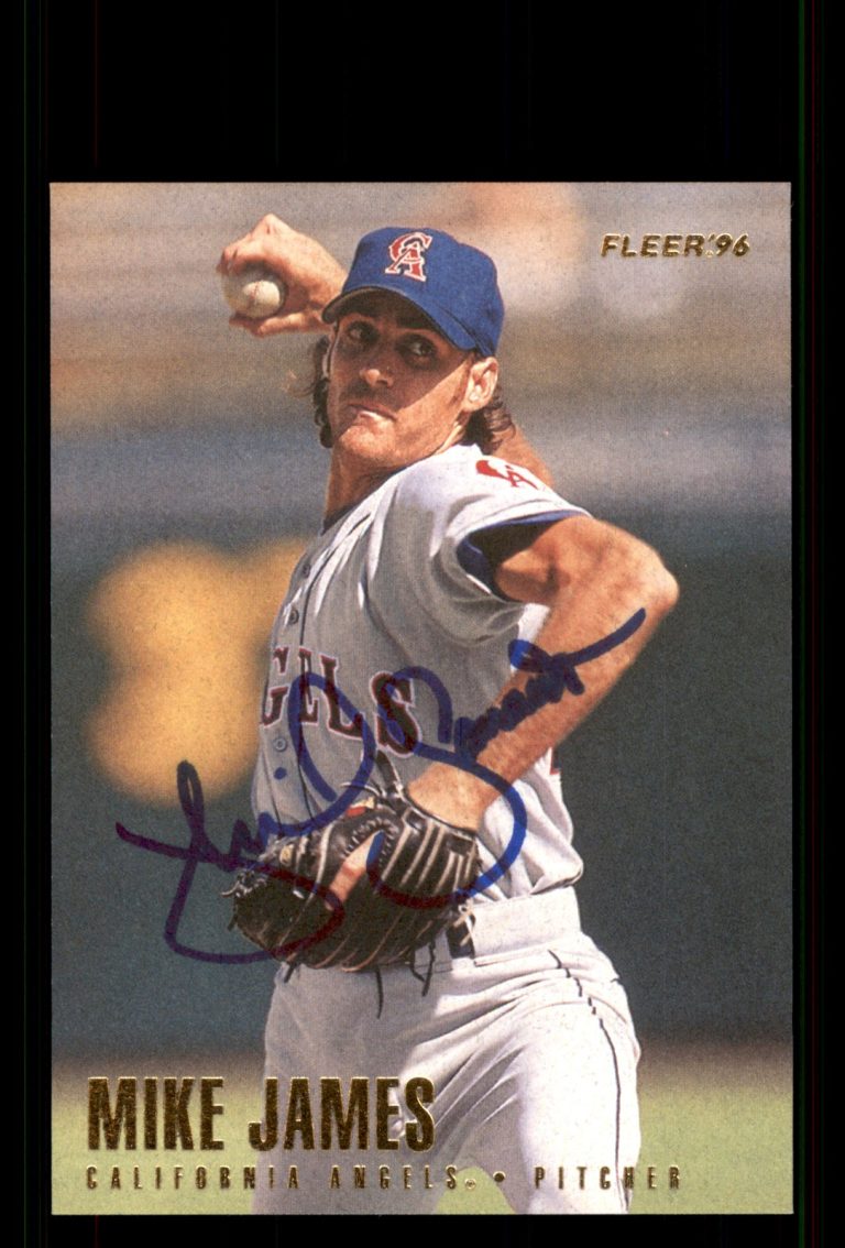 Signed Baseball Card Auto Mike James 1996 Fleer #50 California Angels