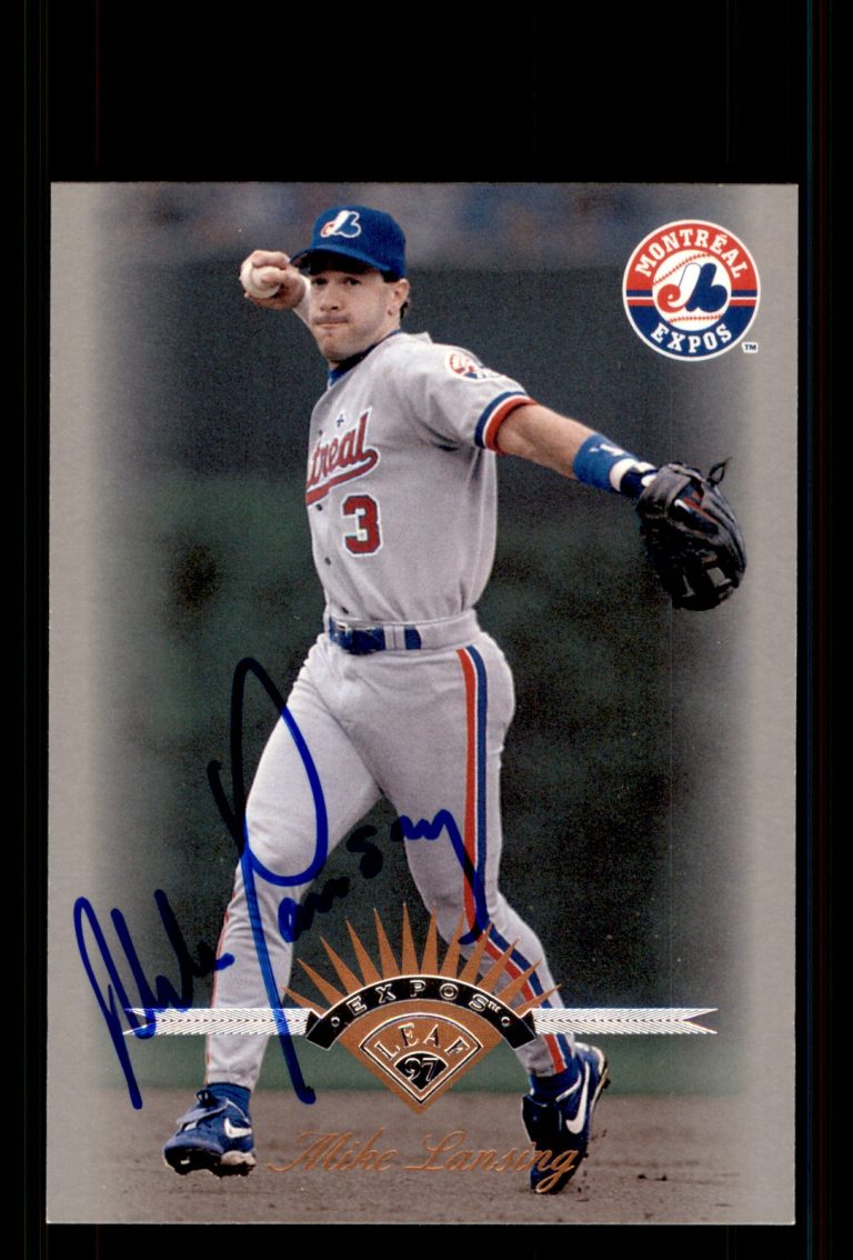 Signed Baseball Card Auto Mike Lansing 1997 Leaf #37 Montreal Expos