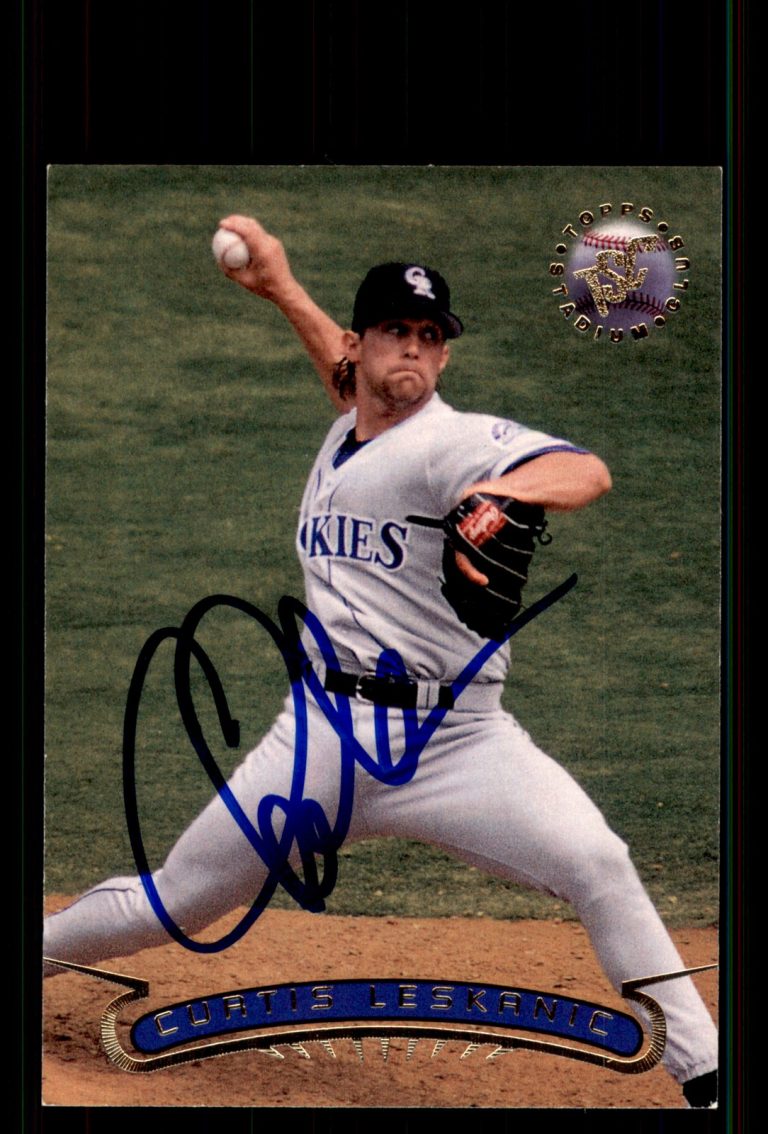 Signed Baseball Card Auto Curtis Leskanic 1996 Stadium Club #290 Rockies