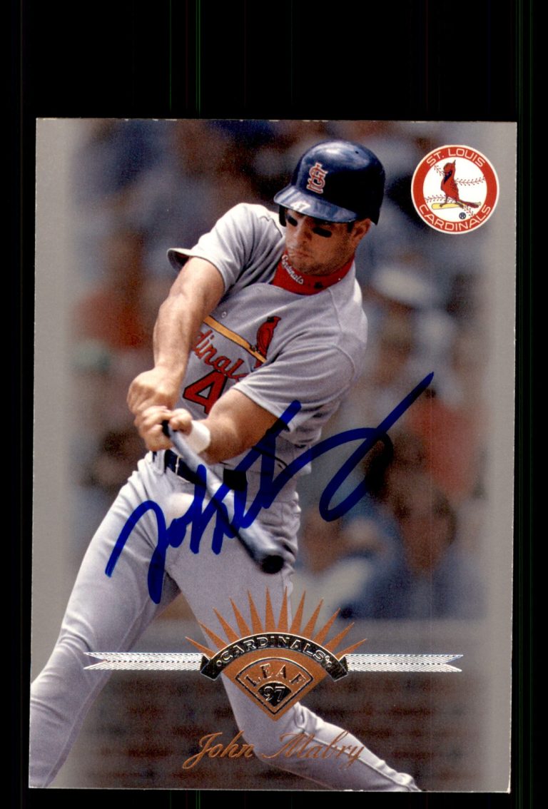 Signed Baseball Card Auto John Mabry 1997 Leaf #35 St. Louis Cardinals