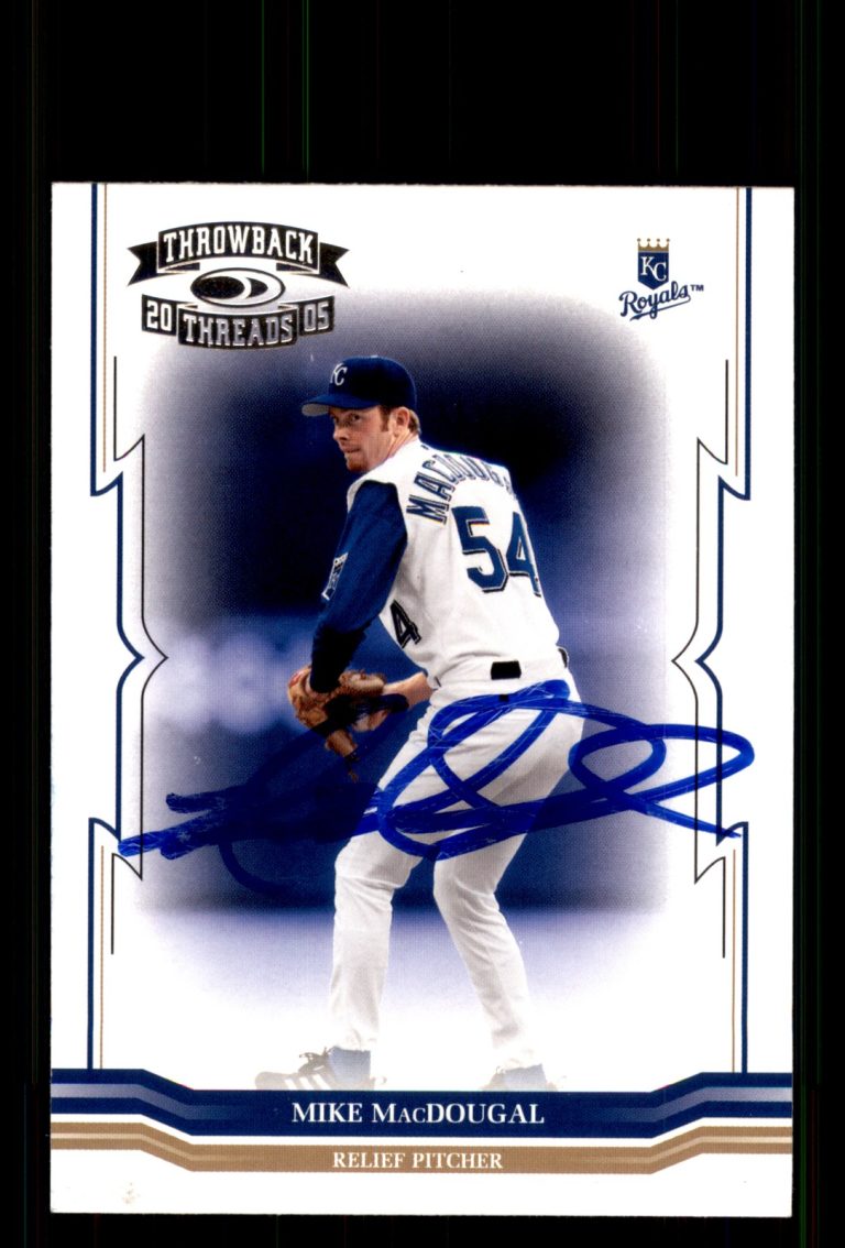 Signed Baseball Card Auto Mike MacDougal 2005 Donruss Throwback Threads #130