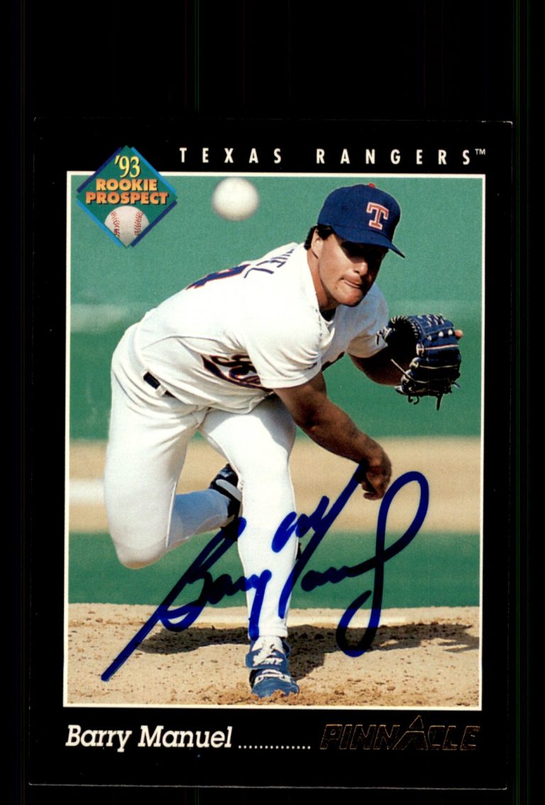 Signed Baseball Card Auto Barry Manuel 1993 Pinnacle #257 Texas Rangers