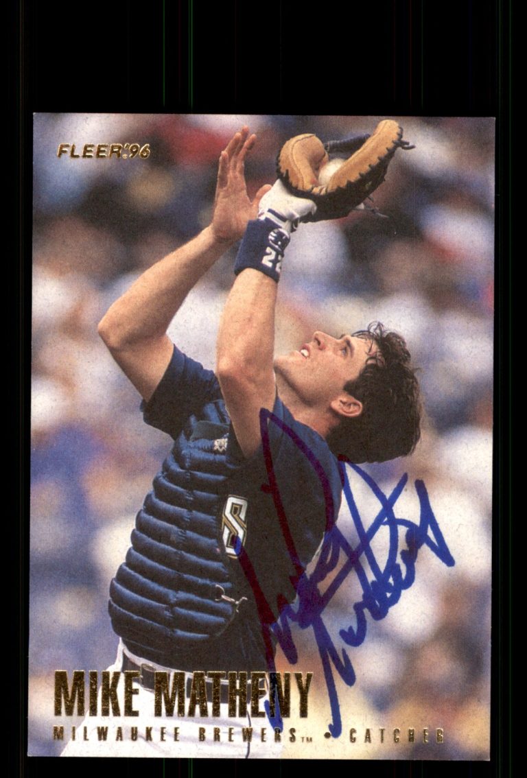 Signed Baseball Card Auto Mike Matheny 1996 Fleer #152 Milwaukee Brewers