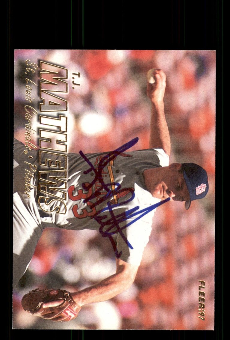 Signed Baseball Card Auto T.J. Mathews 1997 Fleer #448 St. Louis Cardinals