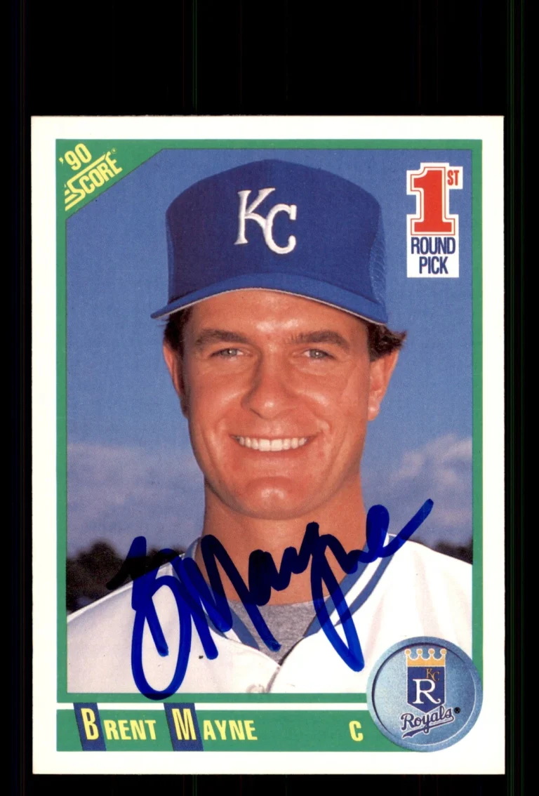 Signed Baseball Card Auto Brent Mayne 1990 Score #664 Kansas City Royals