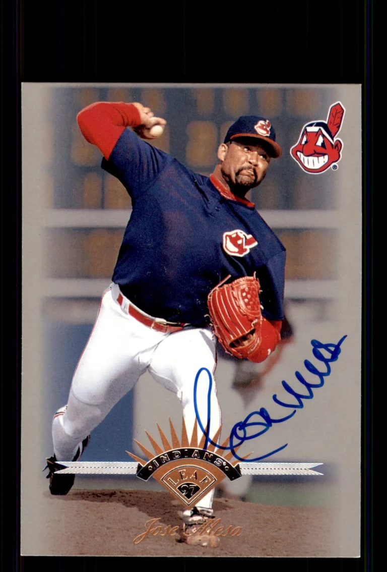 Signed Baseball Card Auto Jose Mesa 1997 Leaf #153 Cleveland Indians
