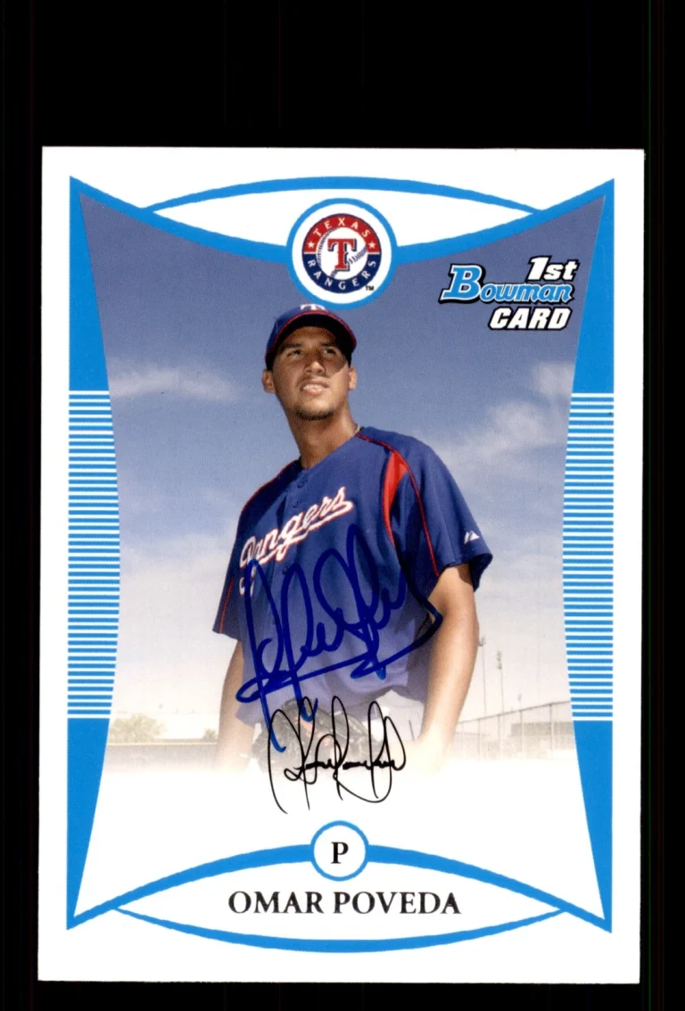 Signed Baseball Card Auto Omar Poveda 2008 Bowman #BP92 Texas Rangers
