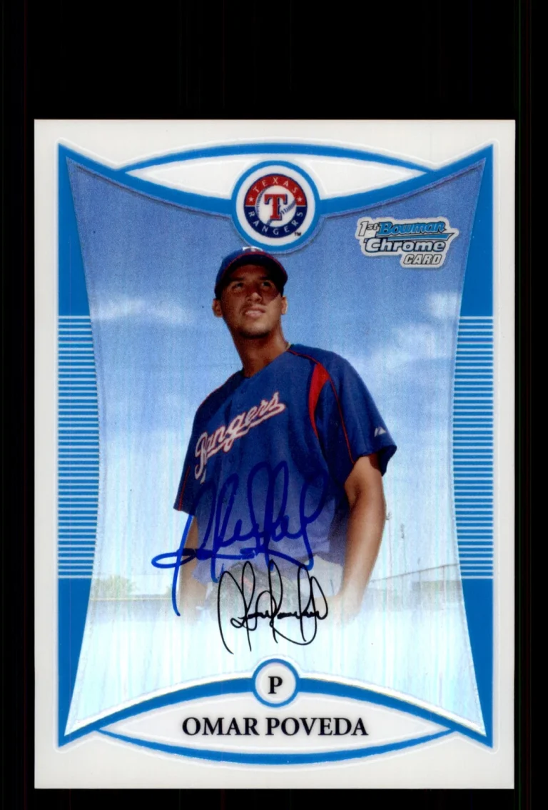 Signed Baseball Card Auto Omar Poveda 2008 Bowman Chrome #BP92 Rangers /599