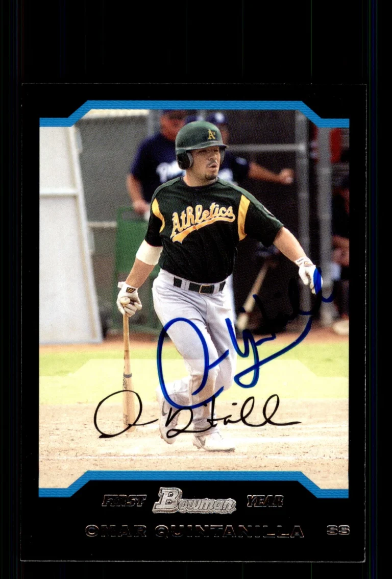 Signed Baseball Card Auto Omar Quintanilla 2004 Bowman #199 Oakland Athletics
