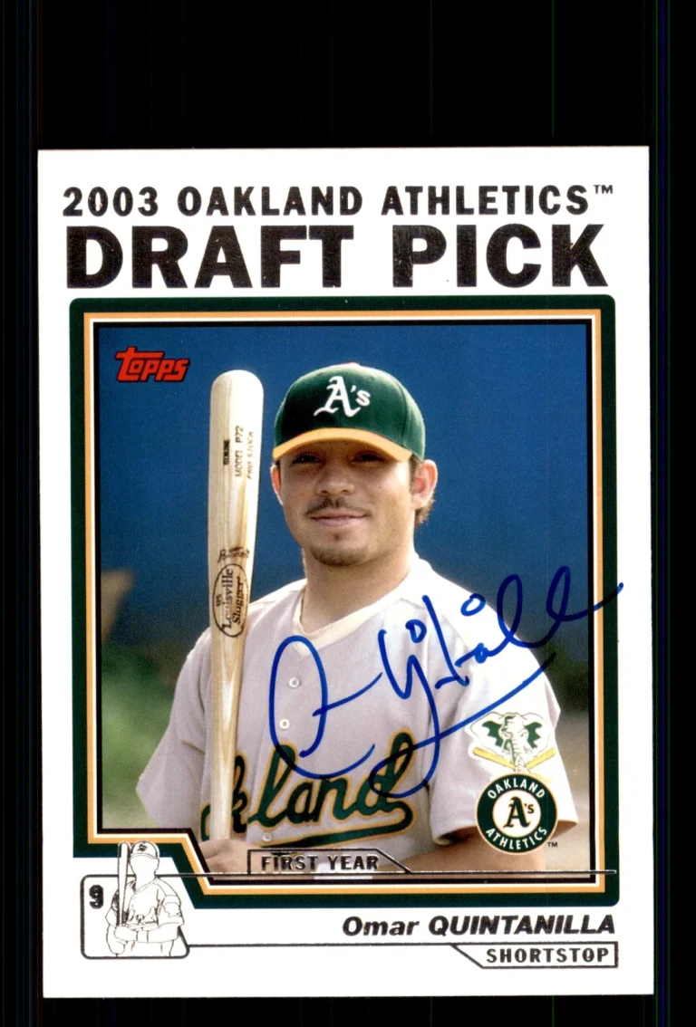 Signed Baseball Card Auto Omar Quintanilla 2004 Topps #677 Oakland Athletics