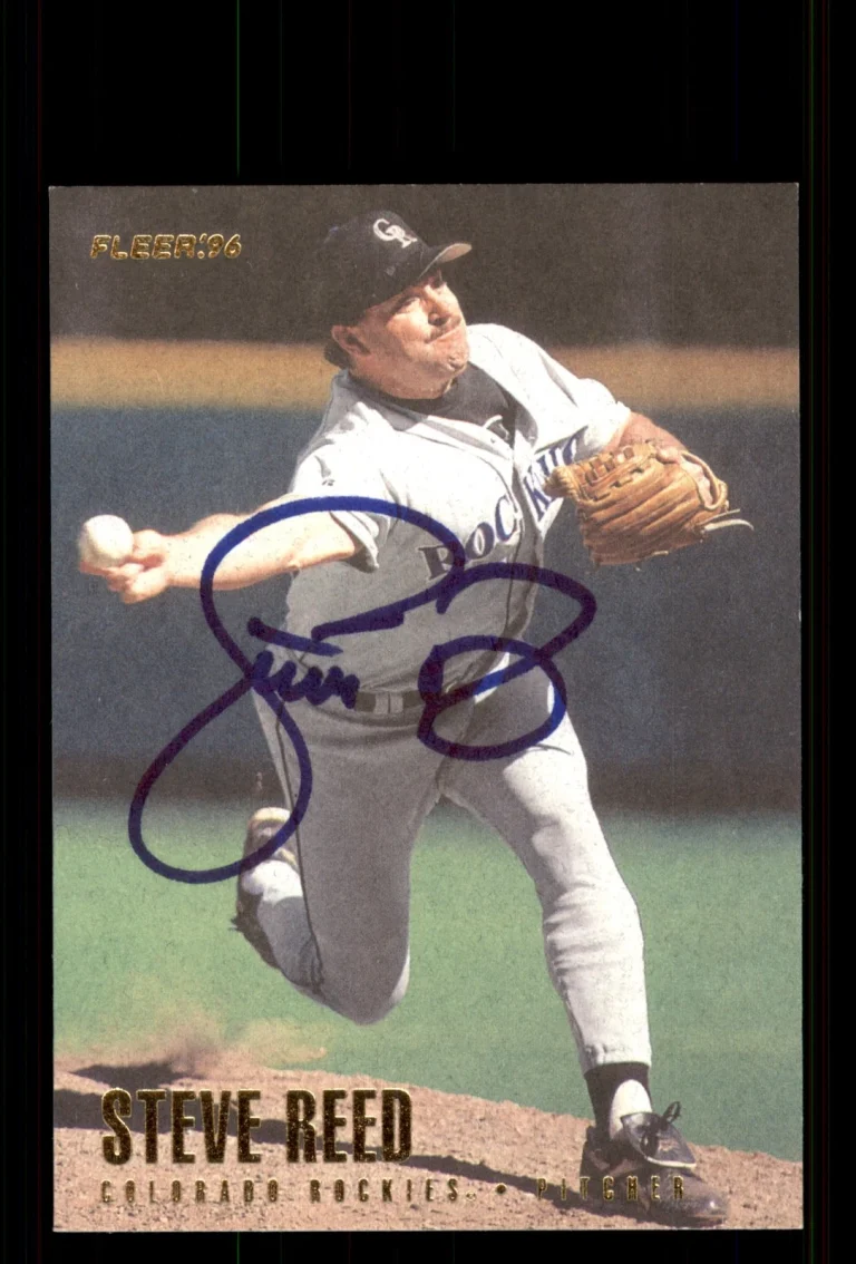 Signed Baseball Card Auto Steve Reed 1996 Fleer #370 Colorado Rockies