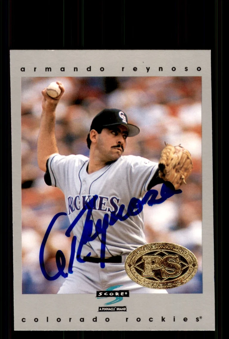 Signed Baseball Card Auto Armando Reynoso 1997 Score Premium Stock #204 Rockies